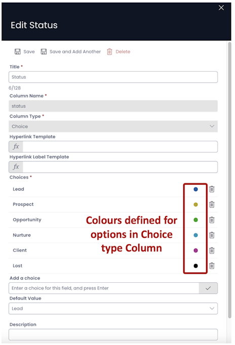 Choice field colour configuration